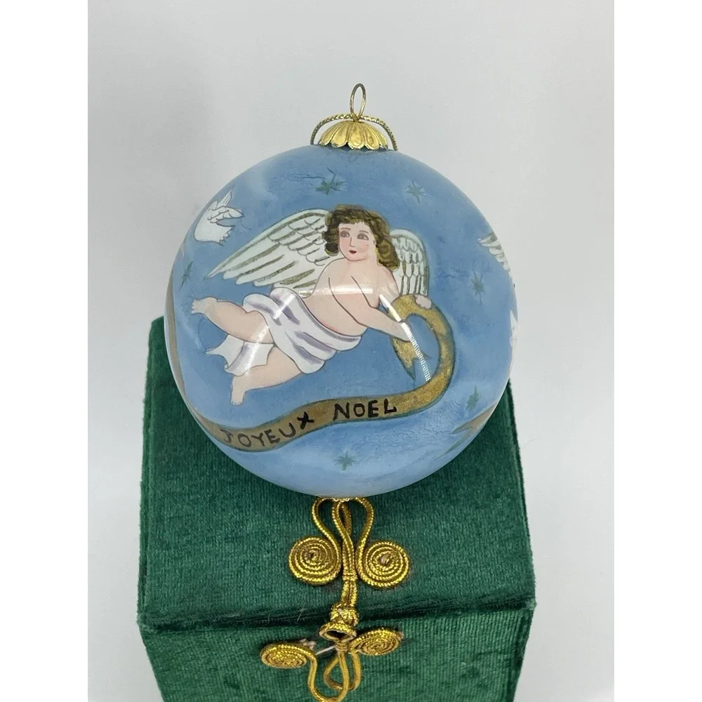Vintage Hand Painted Angel Christmas Ornament Glass Ball‎ w/ Box 2001